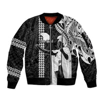 Custom Hawaii Lanai Island Sleeve Zip Bomber Jacket Hawaiian King and Kakau Symbols Abstract Shoulder Tattoo LT03 Unisex Black - Polynesian Pride