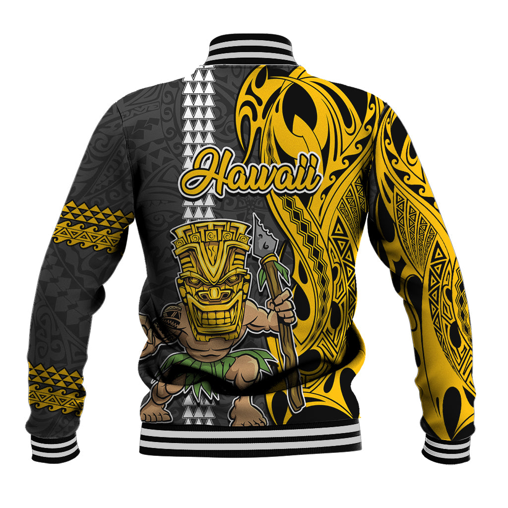 Hawaii Molokai Island Baseball Jacket Hawaiian Warrior and Kakau Symbols Abstract Tattoo LT03 - Polynesian Pride