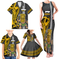 Hawaii Molokai Island Family Matching Tank Maxi Dress and Hawaiian Shirt Hawaiian Warrior and Kakau Symbols Abstract Tattoo LT03 - Polynesian Pride