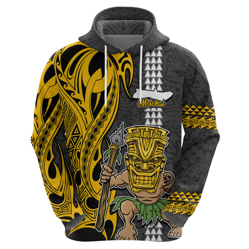 Hawaii Molokai Island Hoodie Hawaiian Warrior and Kakau Symbols Abstract Tattoo LT03 - Polynesian Pride