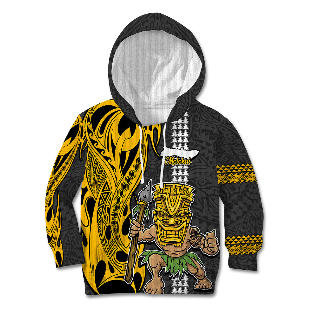 Hawaii Molokai Island Kid Hoodie Hawaiian Warrior and Kakau Symbols Abstract Tattoo LT03 Yellow - Polynesian Pride