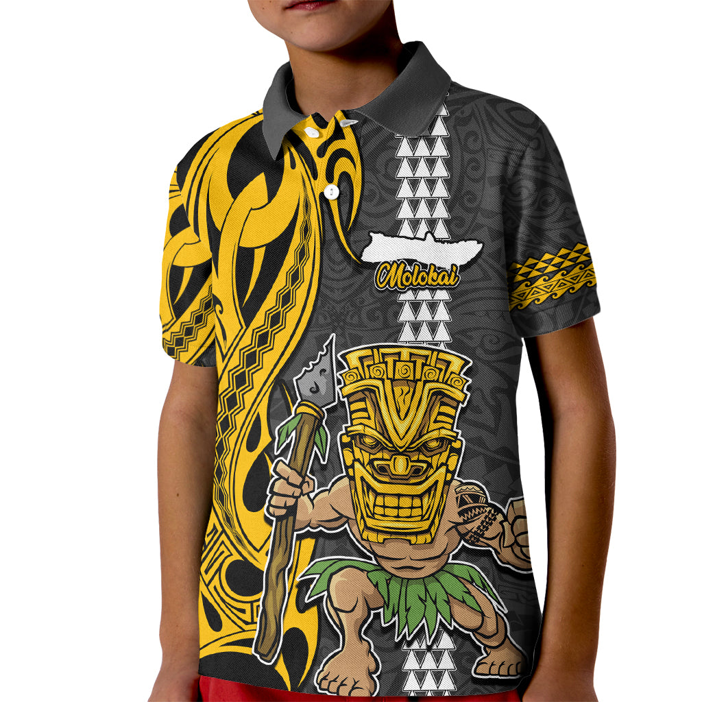 Hawaii Molokai Island Kid Polo Shirt Hawaiian Warrior and Kakau Symbols Abstract Tattoo LT03 Kid Yellow - Polynesian Pride