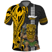 Hawaii Molokai Island Polo Shirt Hawaiian Warrior and Kakau Symbols Abstract Tattoo LT03 Yellow - Polynesian Pride