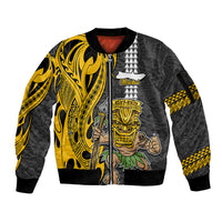 Hawaii Molokai Island Sleeve Zip Bomber Jacket Hawaiian Warrior and Kakau Symbols Abstract Tattoo LT03 Unisex Yellow - Polynesian Pride