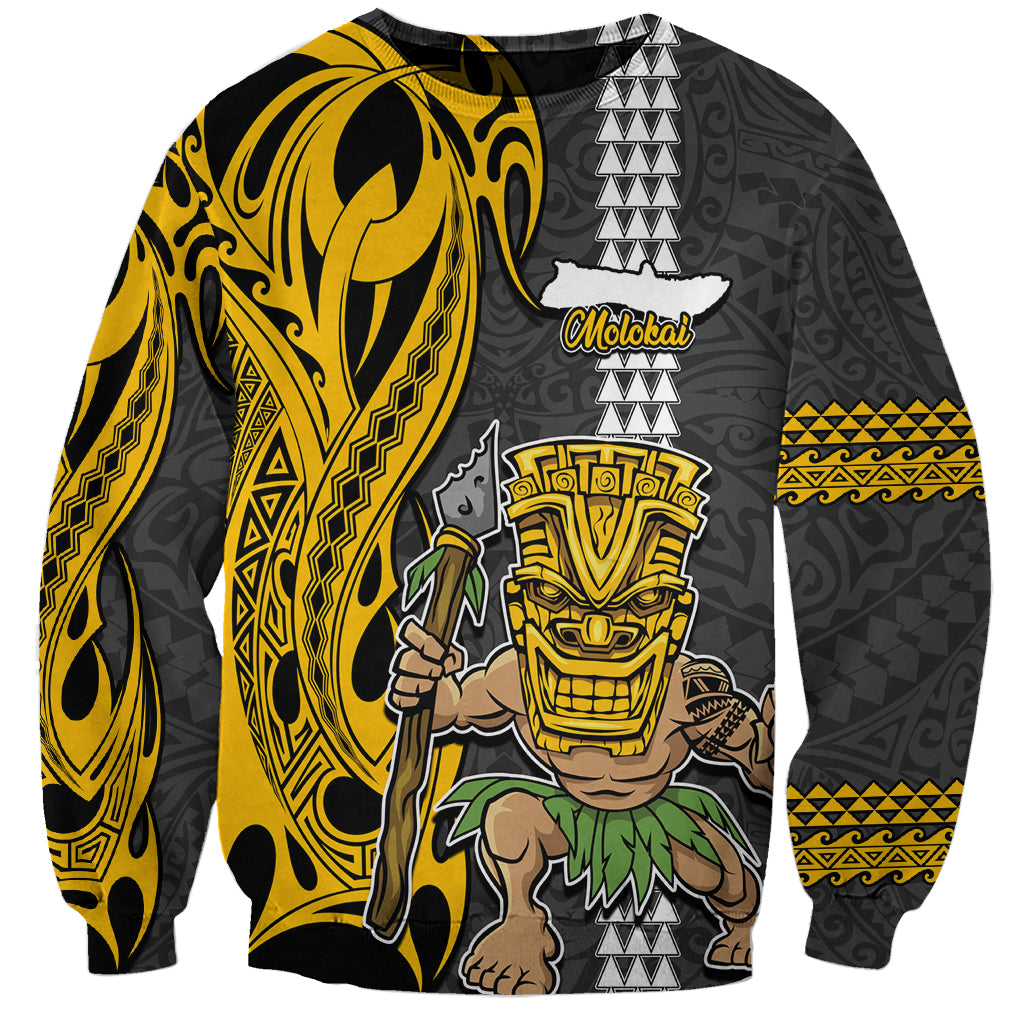 Hawaii Molokai Island Sweatshirt Hawaiian Warrior and Kakau Symbols Abstract Tattoo LT03 Unisex Yellow - Polynesian Pride