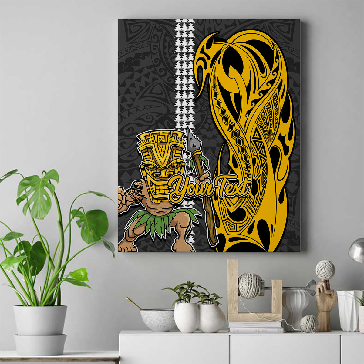 Custom Hawaii Molokai Island Canvas Wall Art Hawaiian Warrior and Kakau Symbols Abstract Tattoo LT03 Yellow - Polynesian Pride