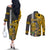 Custom Hawaii Molokai Island Couples Matching Off The Shoulder Long Sleeve Dress and Long Sleeve Button Shirts Hawaiian Warrior and Kakau Symbols Abstract Tattoo LT03 - Polynesian Pride