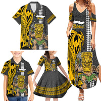 Custom Hawaii Molokai Island Family Matching Summer Maxi Dress and Hawaiian Shirt Hawaiian Warrior and Kakau Symbols Abstract Tattoo LT03 - Polynesian Pride