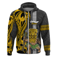 Custom Hawaii Molokai Island Hoodie Hawaiian Warrior and Kakau Symbols Abstract Tattoo LT03 Zip Hoodie Yellow - Polynesian Pride