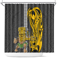 Custom Hawaii Molokai Island Shower Curtain Hawaiian Warrior and Kakau Symbols Abstract Tattoo LT03 Yellow - Polynesian Pride