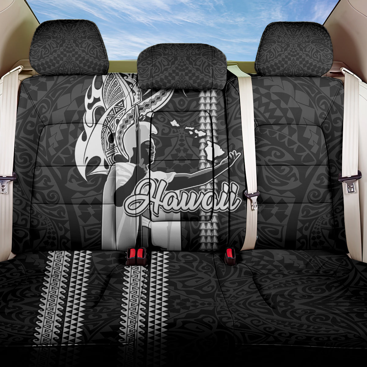 Hawaii Molokai Island Back Car Seat Cover Hawaiian King and Kakau Symbols Abstract Shoulder Tattoo