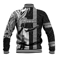 Hawaii Molokai Island Baseball Jacket Hawaiian King and Kakau Symbols Abstract Shoulder Tattoo LT03 - Polynesian Pride