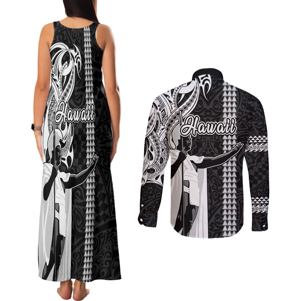 Hawaii Molokai Island Couples Matching Tank Maxi Dress and Long Sleeve Button Shirts Hawaiian King and Kakau Symbols Abstract Shoulder Tattoo LT03 - Polynesian Pride