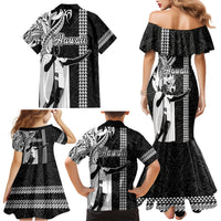Hawaii Molokai Island Family Matching Mermaid Dress and Hawaiian Shirt Hawaiian King and Kakau Symbols Abstract Shoulder Tattoo LT03 - Polynesian Pride