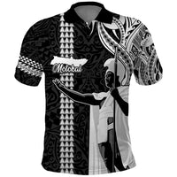 Hawaii Molokai Island Polo Shirt Hawaiian King and Kakau Symbols Abstract Shoulder Tattoo LT03 Black - Polynesian Pride