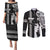 Custom Hawaii Molokai Island Couples Matching Puletasi Dress and Long Sleeve Button Shirts Hawaiian King and Kakau Symbols Abstract Shoulder Tattoo LT03 Black - Polynesian Pride