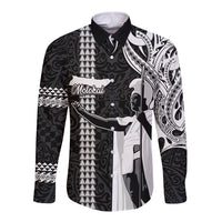 Custom Hawaii Molokai Island Long Sleeve Button Shirt Hawaiian King and Kakau Symbols Abstract Shoulder Tattoo LT03 Unisex Black - Polynesian Pride