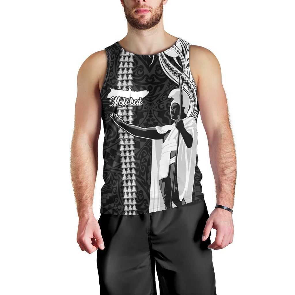 Custom Hawaii Molokai Island Men Tank Top Hawaiian King and Kakau Symbols Abstract Shoulder Tattoo LT03 - Polynesian Pride