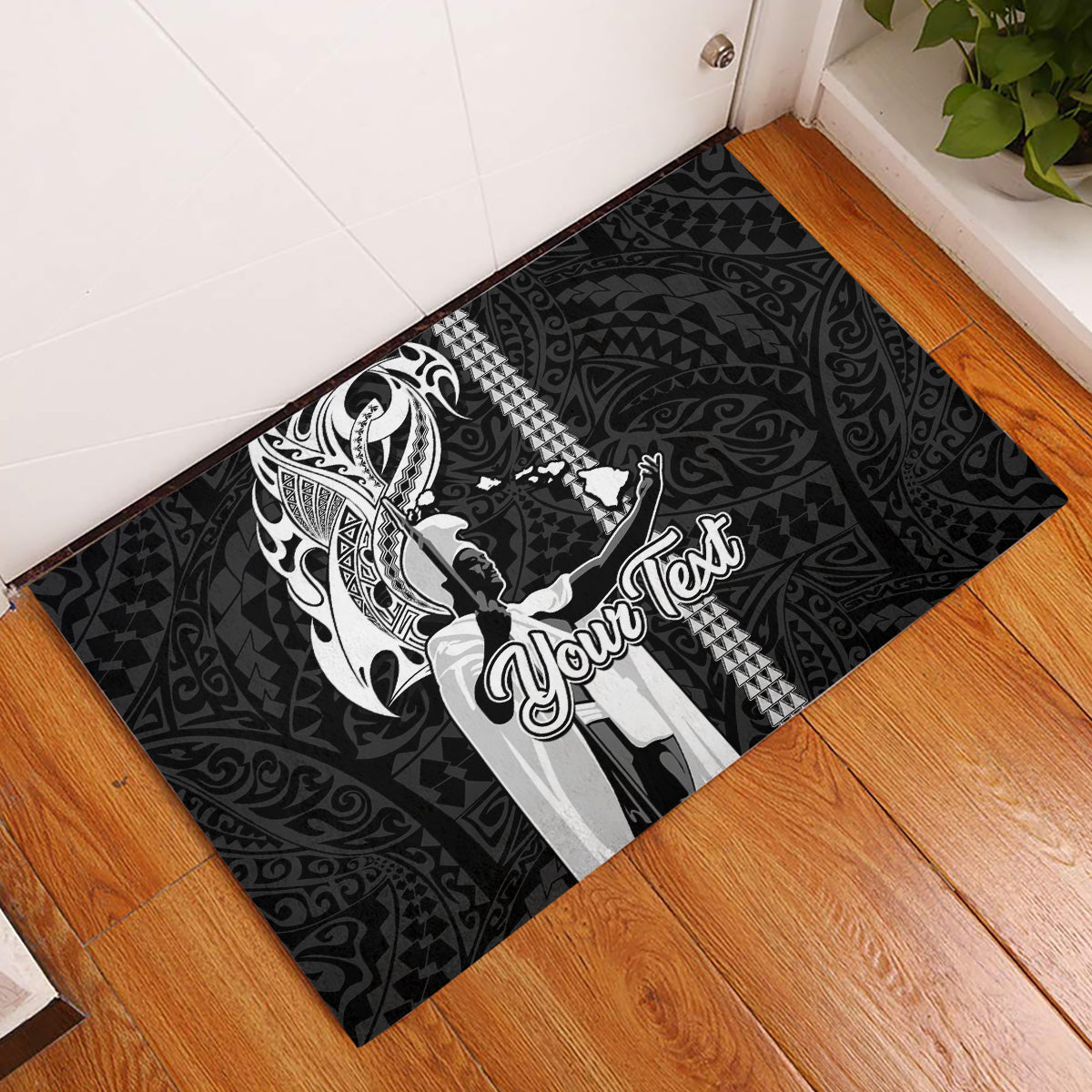 Custom Hawaii Molokai Island Rubber Doormat Hawaiian King and Kakau Symbols Abstract Shoulder Tattoo LT03 Black - Polynesian Pride