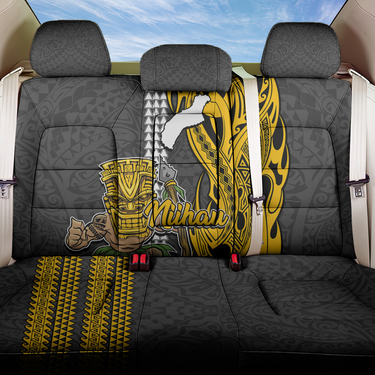 Hawaii Niihau Island Back Car Seat Cover Hawaiian Warrior and Kakau Symbols Abstract Tattoo