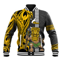 Hawaii Niihau Island Baseball Jacket Hawaiian Warrior and Kakau Symbols Abstract Tattoo LT03 Unisex Yellow - Polynesian Pride