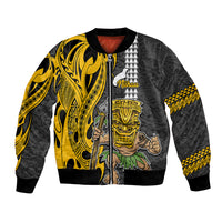 Hawaii Niihau Island Bomber Jacket Hawaiian Warrior and Kakau Symbols Abstract Tattoo LT03 Unisex Yellow - Polynesian Pride