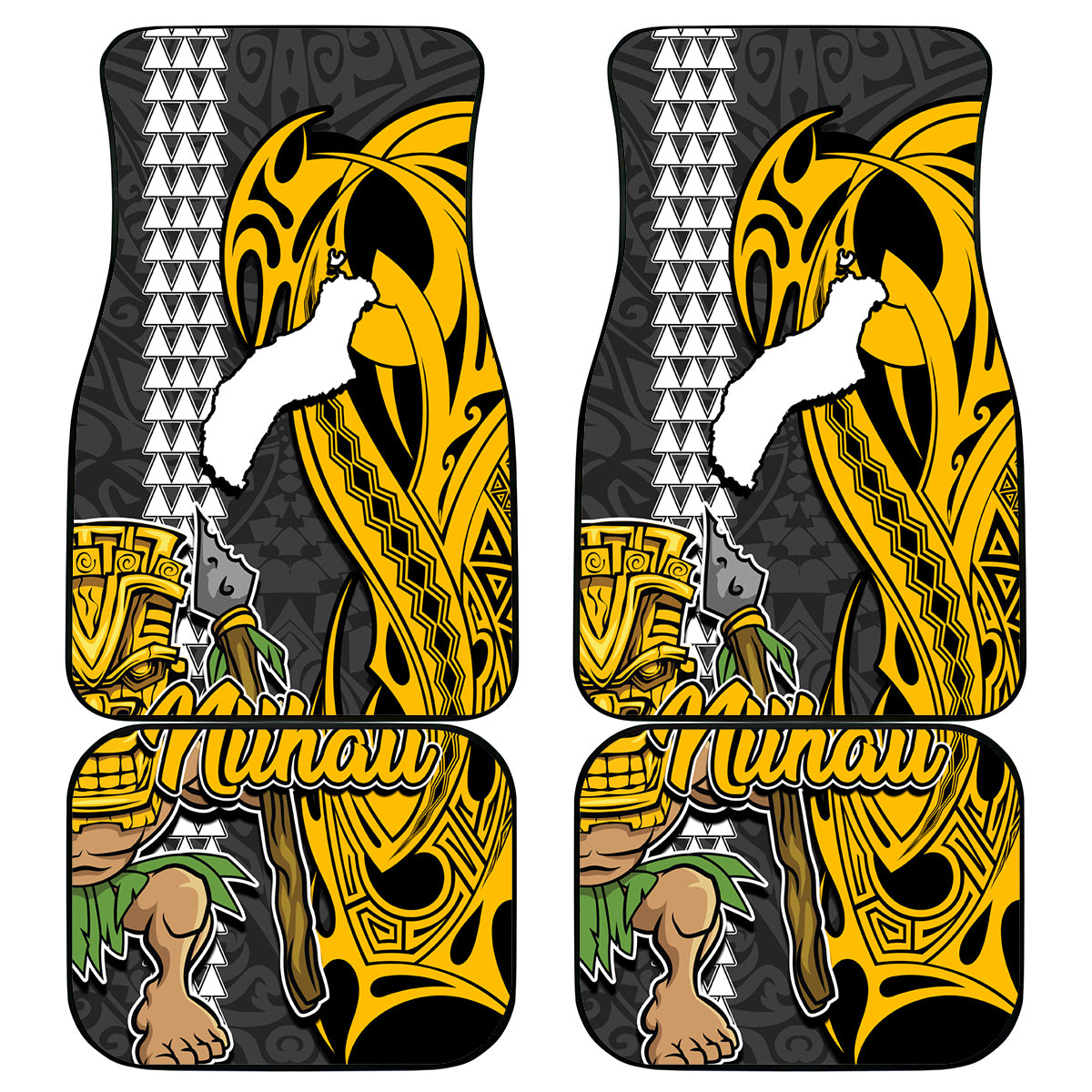 Hawaii Niihau Island Car Mats Hawaiian Warrior and Kakau Symbols Abstract Tattoo LT03 Yellow - Polynesian Pride