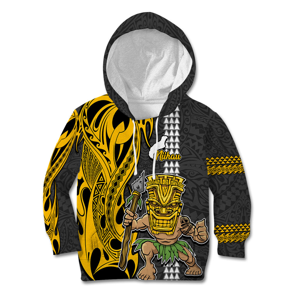 Hawaii Niihau Island Kid Hoodie Hawaiian Warrior and Kakau Symbols Abstract Tattoo LT03 Yellow - Polynesian Pride