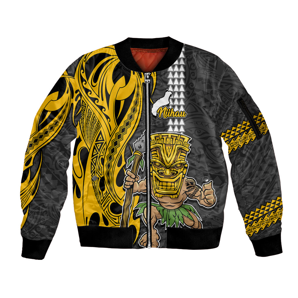 Hawaii Niihau Island Sleeve Zip Bomber Jacket Hawaiian Warrior and Kakau Symbols Abstract Tattoo LT03 Unisex Yellow - Polynesian Pride