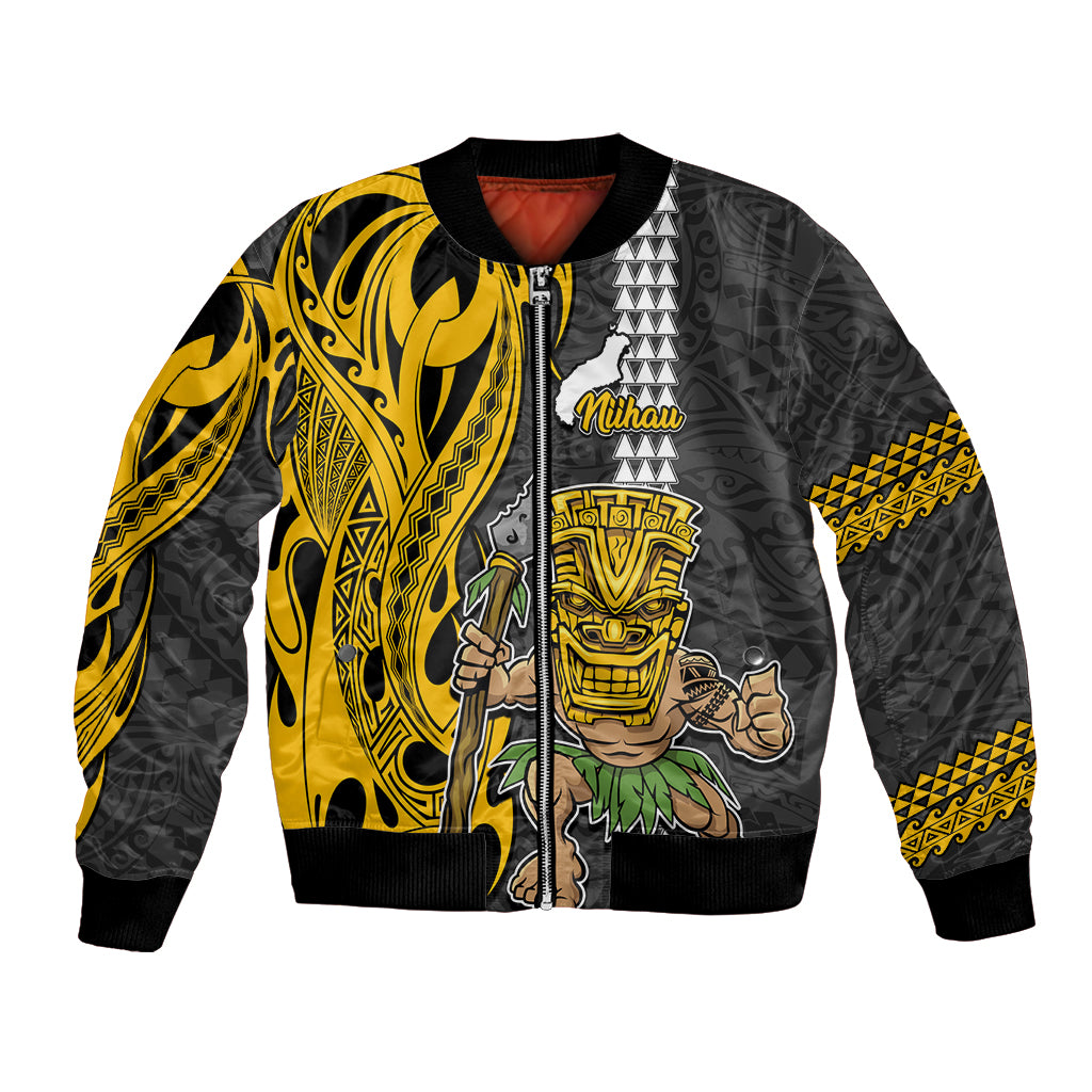 Custom Hawaii Niihau Island Bomber Jacket Hawaiian Warrior and Kakau Symbols Abstract Tattoo LT03 Unisex Yellow - Polynesian Pride