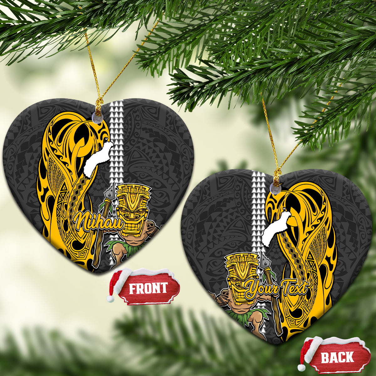 Custom Niihau Lanai Island Ceramic Ornament Hawaiian Warrior and Kakau Symbols Abstract Tattoo LT03 - Polynesian Pride