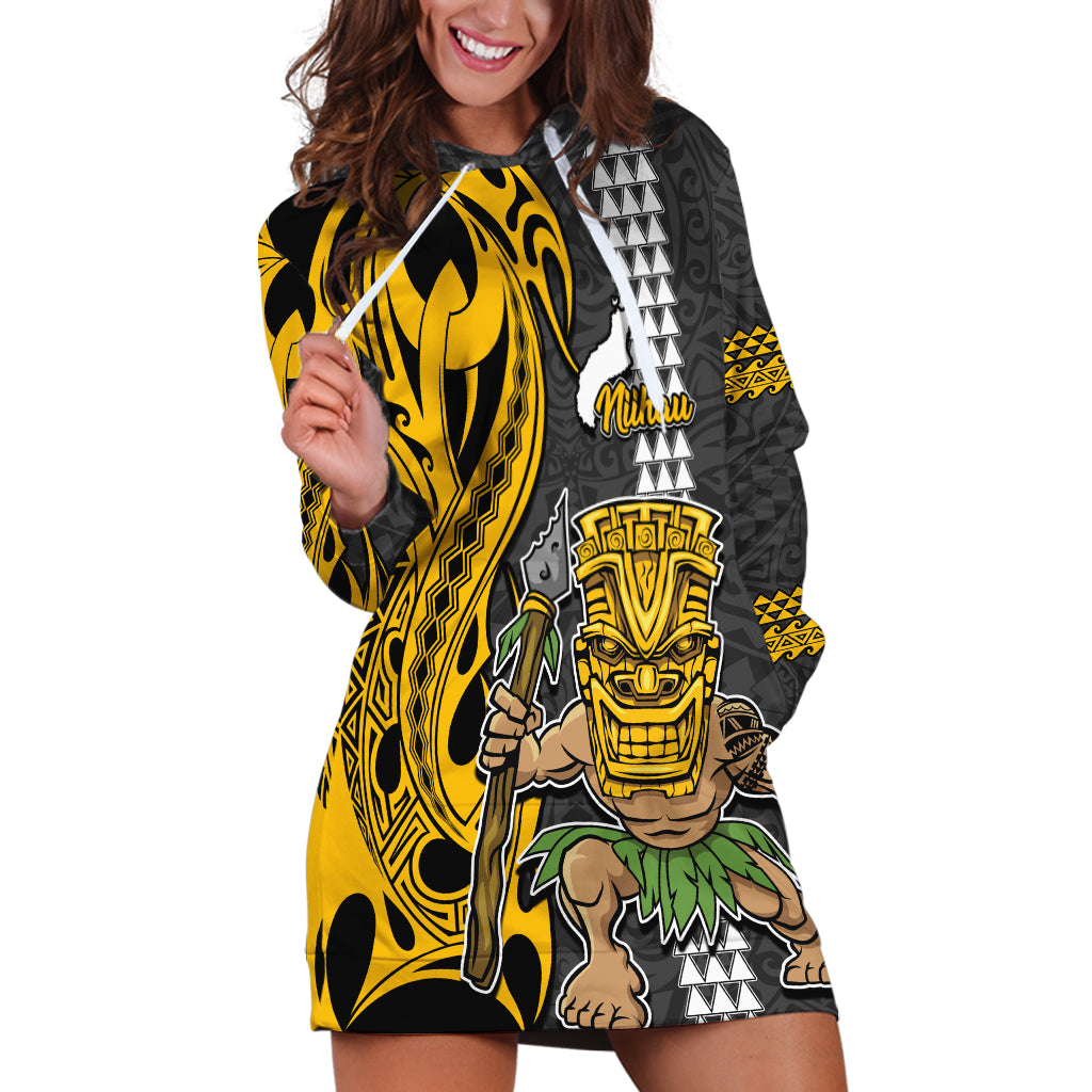 Custom Hawaii Niihau Island Hoodie Dress Hawaiian Warrior and Kakau Symbols Abstract Tattoo LT03 Yellow - Polynesian Pride