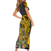 Custom Hawaii Niihau Island Short Sleeve Bodycon Dress Hawaiian Warrior and Kakau Symbols Abstract Tattoo LT03 - Polynesian Pride