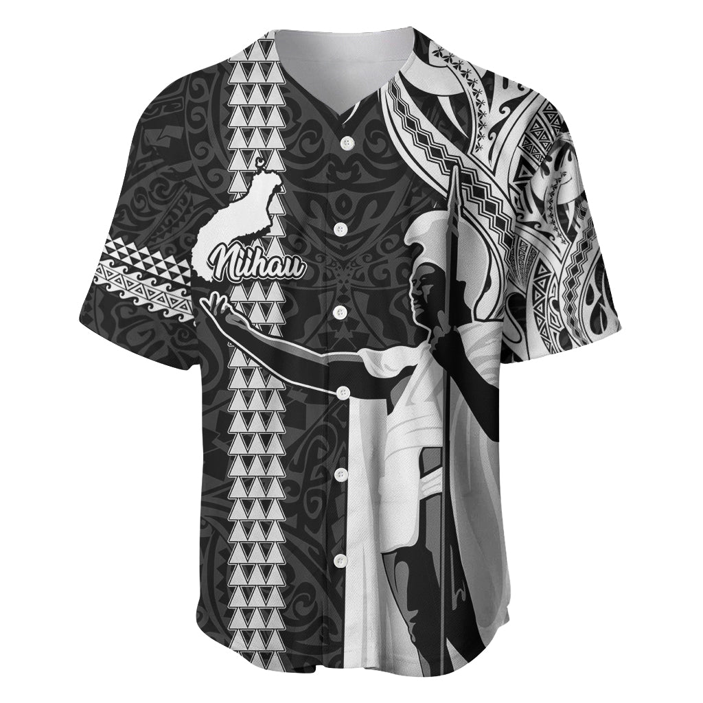 Hawaii Niihau Island Baseball Jersey Hawaiian King and Kakau Symbols Abstract Shoulder Tattoo LT03 Black - Polynesian Pride