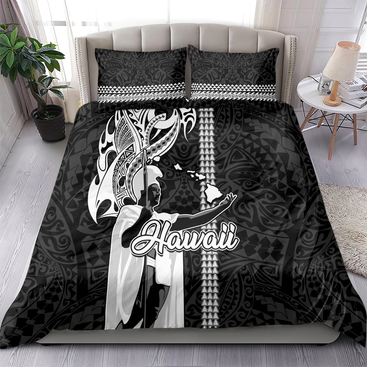 Hawaii Niihau Island Bedding Set Hawaiian King and Kakau Symbols Abstract Shoulder Tattoo LT03 - Polynesian Pride