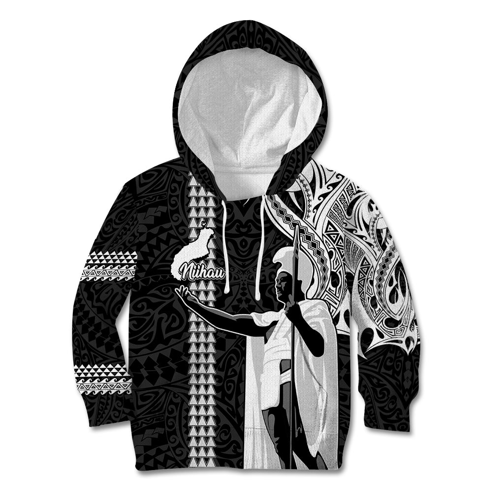 Hawaii Niihau Island Kid Hoodie Hawaiian King and Kakau Symbols Abstract Shoulder Tattoo LT03 Black - Polynesian Pride