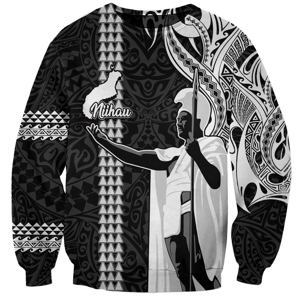 Hawaii Niihau Island Sweatshirt Hawaiian King and Kakau Symbols Abstract Shoulder Tattoo LT03 Unisex Black - Polynesian Pride