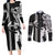 Custom Hawaii Niihau Island Couples Matching Long Sleeve Bodycon Dress and Long Sleeve Button Shirts Hawaiian King and Kakau Symbols Abstract Shoulder Tattoo LT03 Black - Polynesian Pride