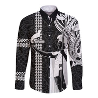 Custom Hawaii Niihau Island Long Sleeve Button Shirt Hawaiian King and Kakau Symbols Abstract Shoulder Tattoo LT03 Unisex Black - Polynesian Pride