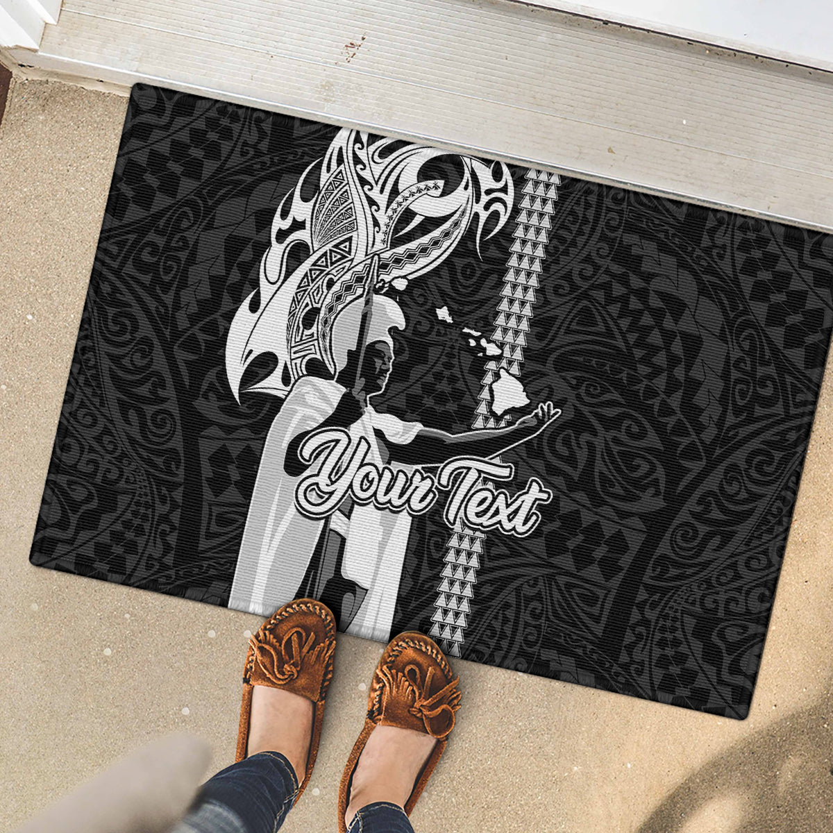 Custom Hawaii Niihau Island Rubber Doormat Hawaiian King and Kakau Symbols Abstract Shoulder Tattoo LT03 - Polynesian Pride