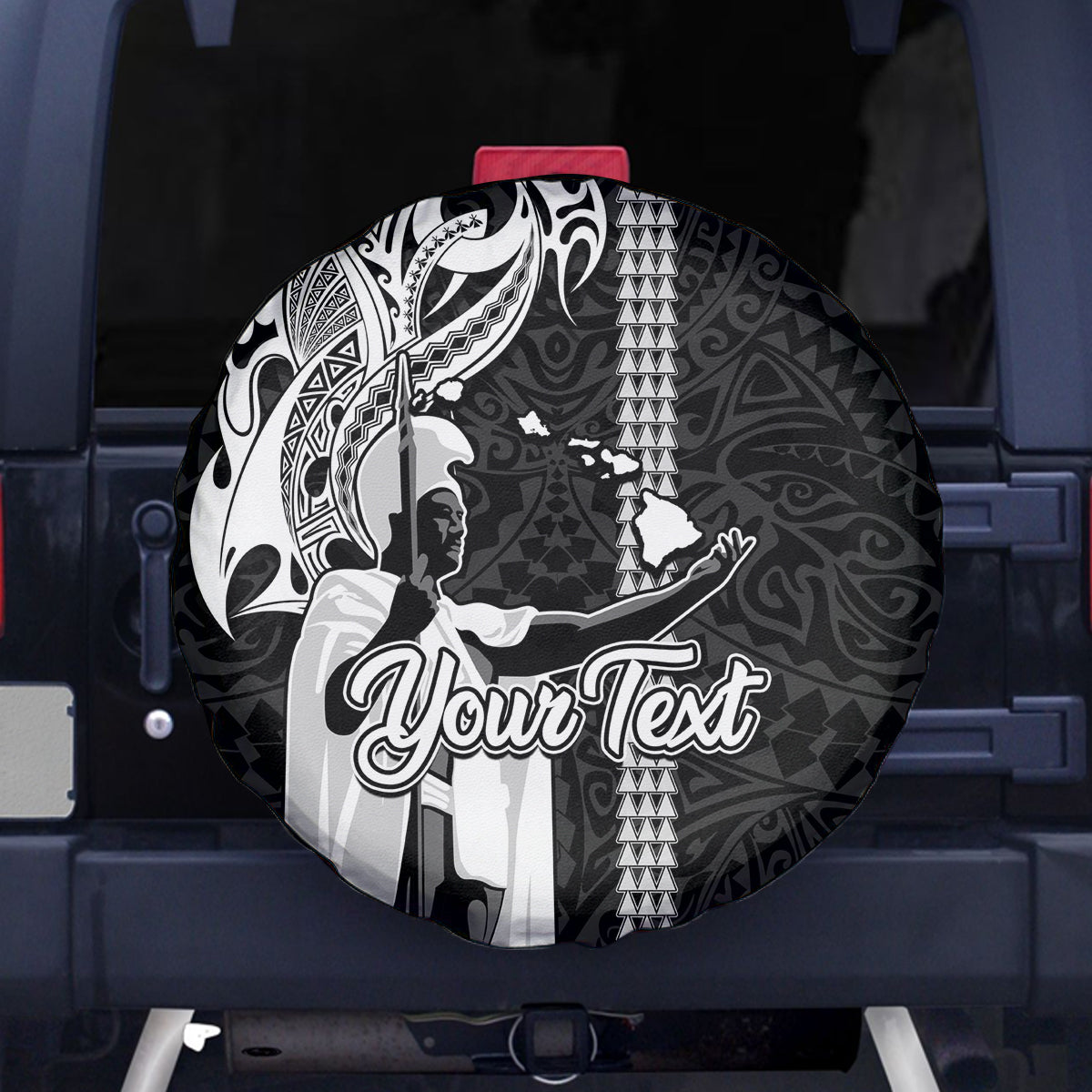 Custom Hawaii Niihau Island Spare Tire Cover Hawaiian King and Kakau Symbols Abstract Shoulder Tattoo LT03 Black - Polynesian Pride