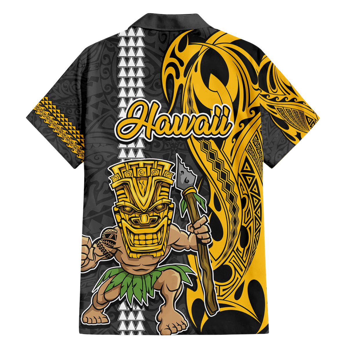 Hawaii Oahu Island Family Matching Off Shoulder Long Sleeve Dress and Hawaiian Shirt Hawaiian Warrior and Kakau Symbols Abstract Tattoo LT03 - Polynesian Pride