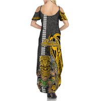 Hawaii Oahu Island Family Matching Summer Maxi Dress and Hawaiian Shirt Hawaiian Warrior and Kakau Symbols Abstract Tattoo LT03 - Polynesian Pride