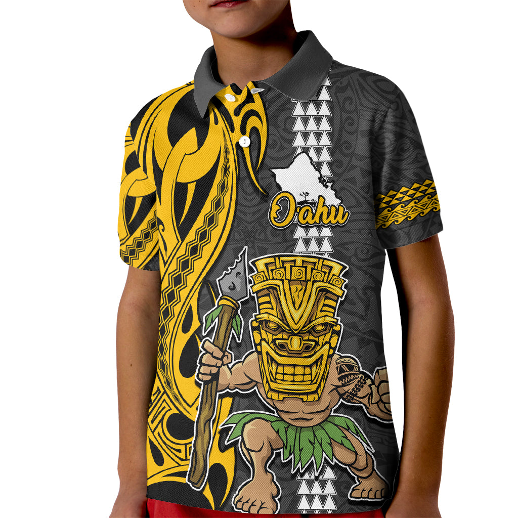 Hawaii Oahu Island Kid Polo Shirt Hawaiian Warrior and Kakau Symbols Abstract Tattoo LT03 Kid Yellow - Polynesian Pride