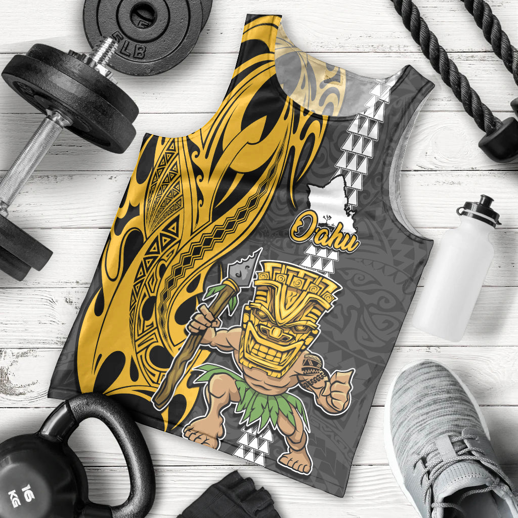 Hawaii Oahu Island Men Tank Top Hawaiian Warrior and Kakau Symbols Abstract Tattoo LT03 Yellow - Polynesian Pride