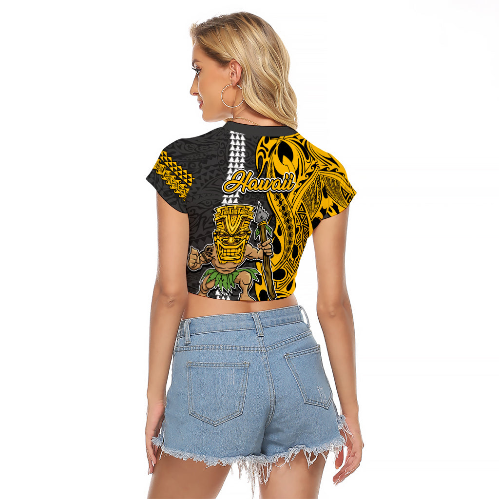 Hawaii Oahu Island Raglan Cropped T Shirt Hawaiian Warrior and Kakau Symbols Abstract Tattoo LT03 - Polynesian Pride