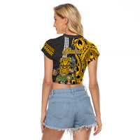 Hawaii Oahu Island Raglan Cropped T Shirt Hawaiian Warrior and Kakau Symbols Abstract Tattoo LT03 - Polynesian Pride