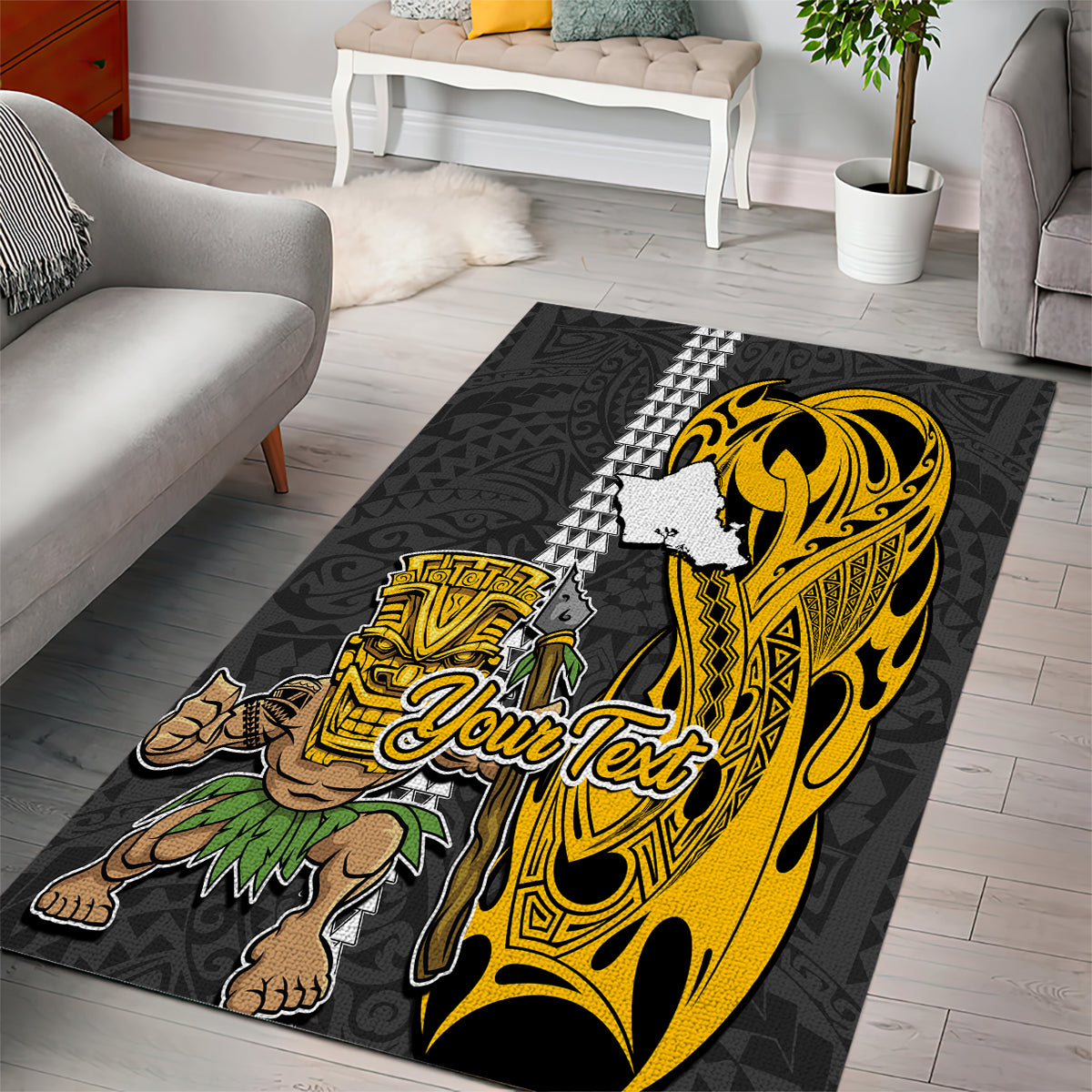 Custom Hawaii Oahu Island Area Rug Hawaiian Warrior and Kakau Symbols Abstract Tattoo LT03 - Polynesian Pride