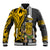 Custom Hawaii Oahu Island Baseball Jacket Hawaiian Warrior and Kakau Symbols Abstract Tattoo LT03 Unisex Yellow - Polynesian Pride