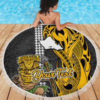 Custom Hawaii Oahu Island Beach Blanket Hawaiian Warrior and Kakau Symbols Abstract Tattoo LT03 - Wonder Print Shop